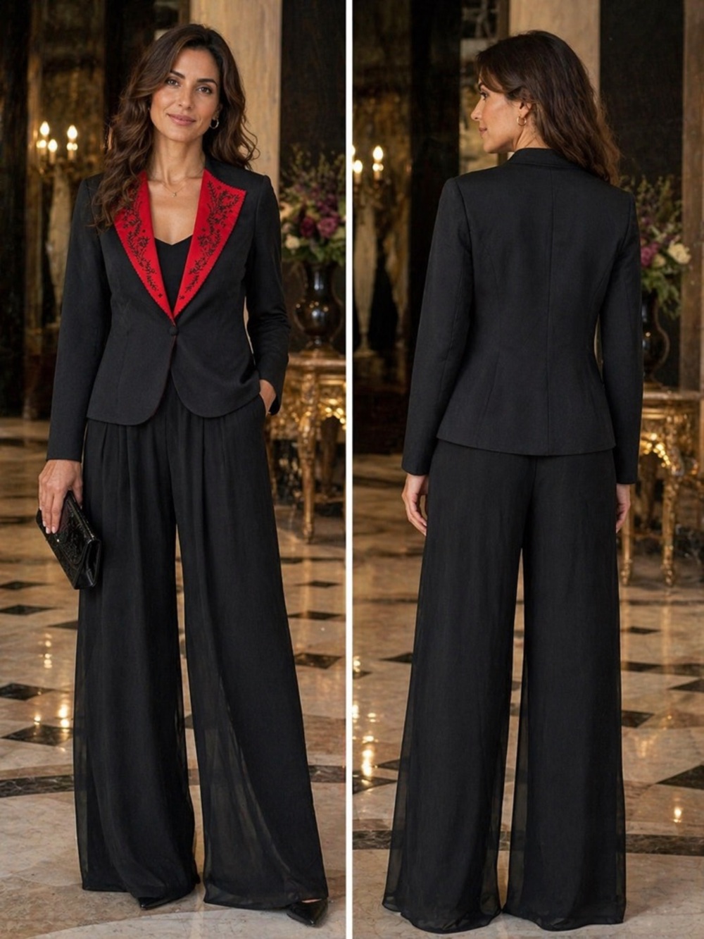 Nu Mode Black Blazer with Red Beaded Lapel